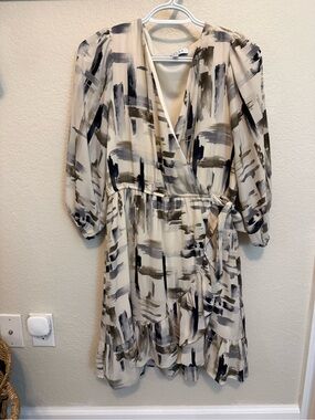 Gilli Cream Wrap Dress with Neutral Brushstroke Print